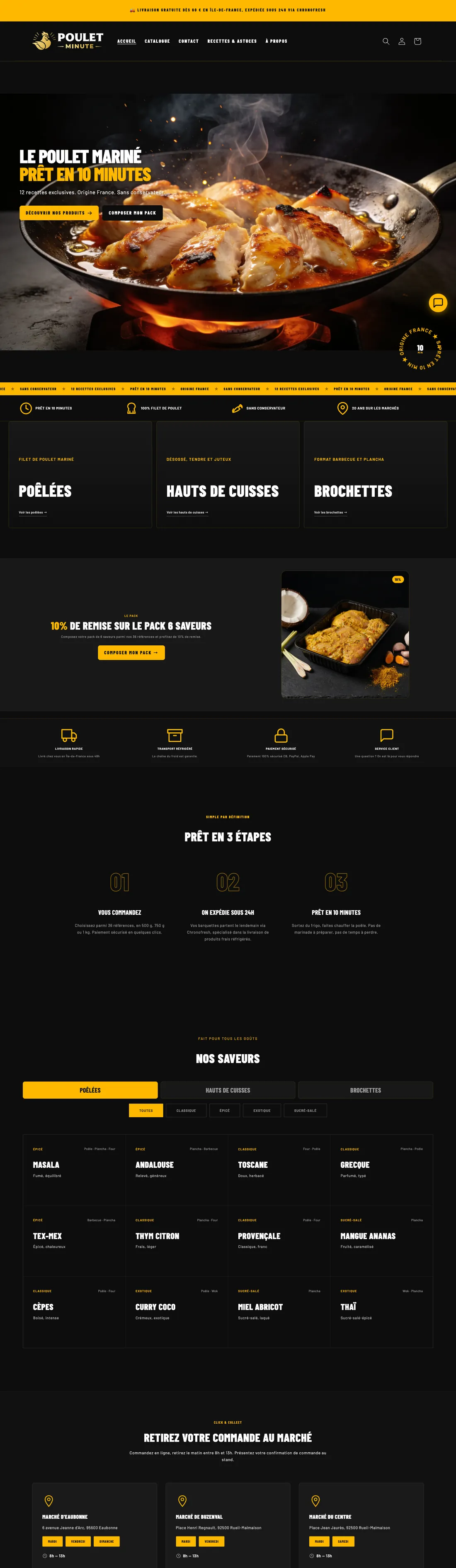 Site Poulet Minute, boutique Shopify livrée et en ligne